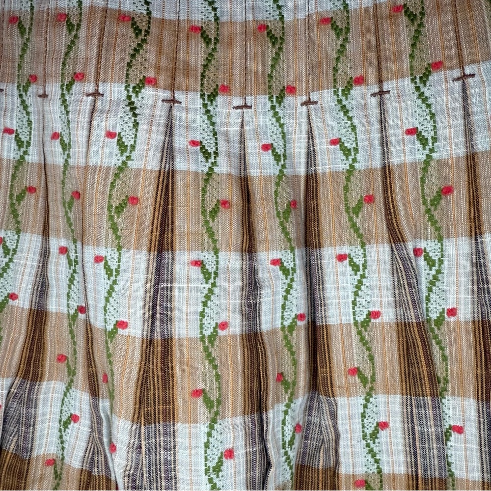 Free People Vintage Brown Green and Pink Pleated A-Line Skirt